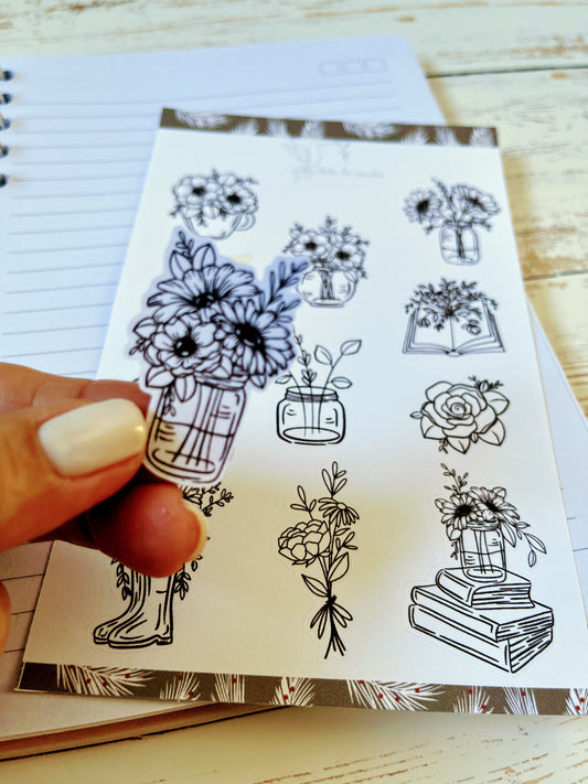 Flores blanco y negro Stickers